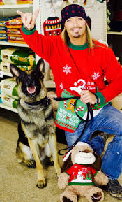 Bret Michaels with Dog in Ugly Sweater