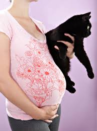 Pregnant woman with cat