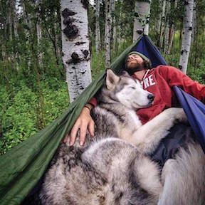 Kelly Lund and Loki in Hammock