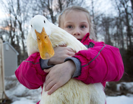 This duck thinks this child is mom